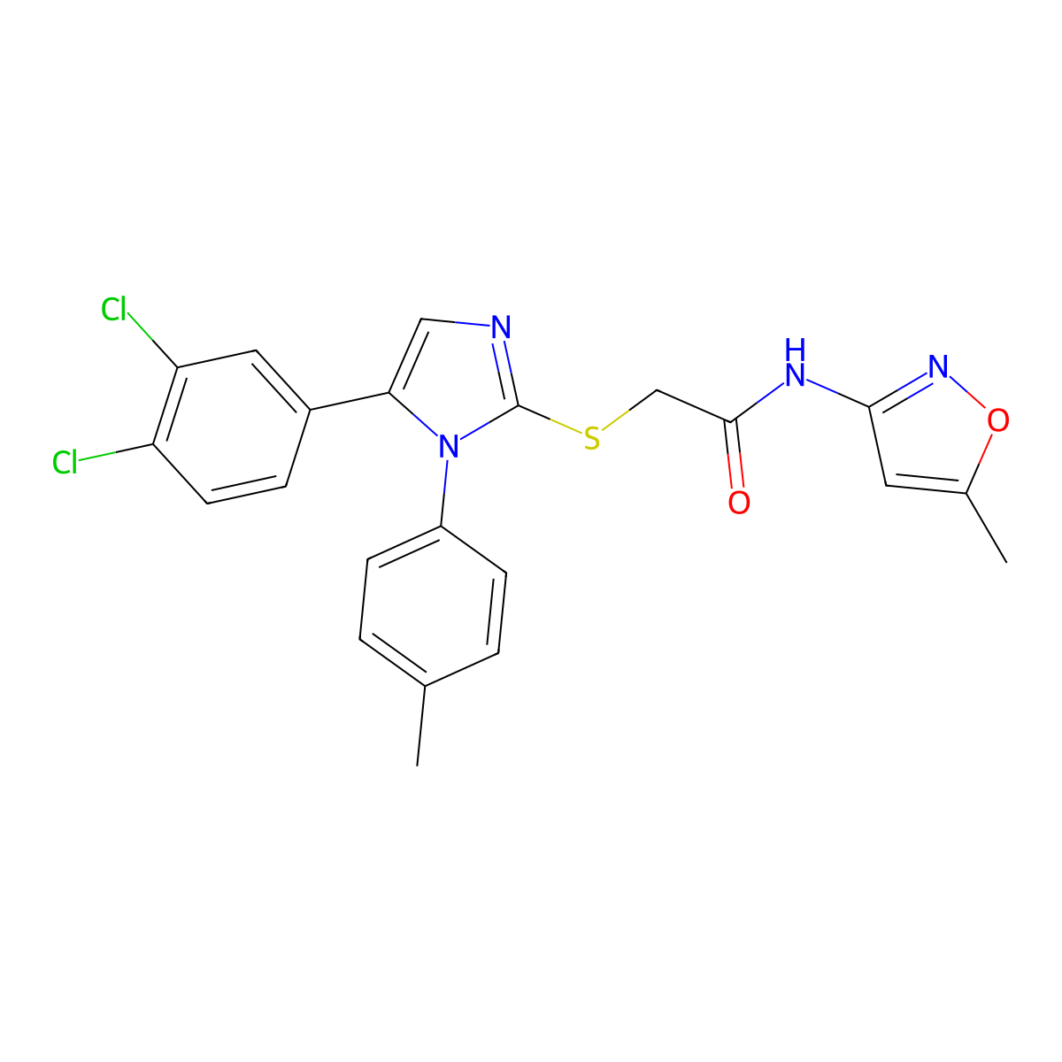 2-((5-(3,4-dichlorophenyl)-1-(p-tolyl)-1H-imidazol-2-yl)thio)-N-(5-methylisoxazol-3-yl)acetamide molecular structure, CAS 1206990-33-1