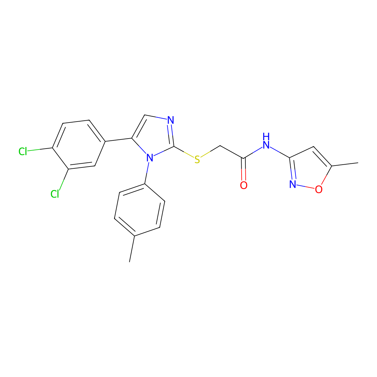 2-((5-(3,4-dichlorophenyl)-1-(p-tolyl)-1H-imidazol-2-yl)thio)-N-(5-methylisoxazol-3-yl)acetamide molecular structure, CAS 1206990-33-1