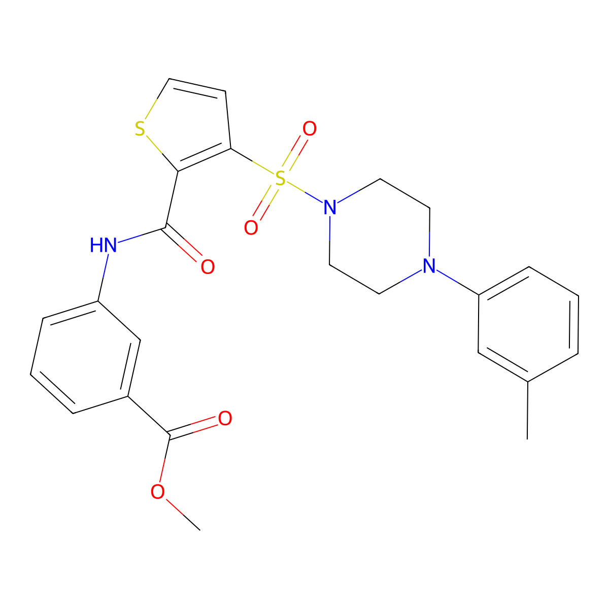 Methyl 3-(3-((4-(m-tolyl)piperazin-1-yl)sulfonyl)thiophene-2-carboxamido)benzoate molecular structure, CAS 1206990-42-2