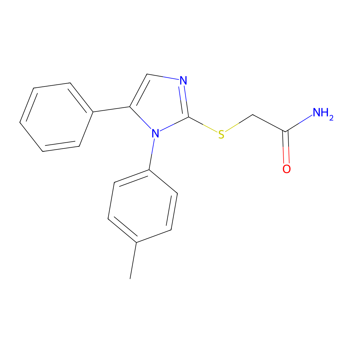 2-((5-phenyl-1-(p-tolyl)-1H-imidazol-2-yl)thio)acetamide molecular structure, CAS 1206990-43-3