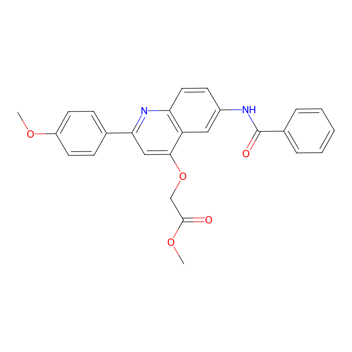 Methyl 2-((6-benzamido-2-(4-methoxyphenyl)quinolin-4-yl)oxy)acetate molecular structure, CAS 1206990-45-5