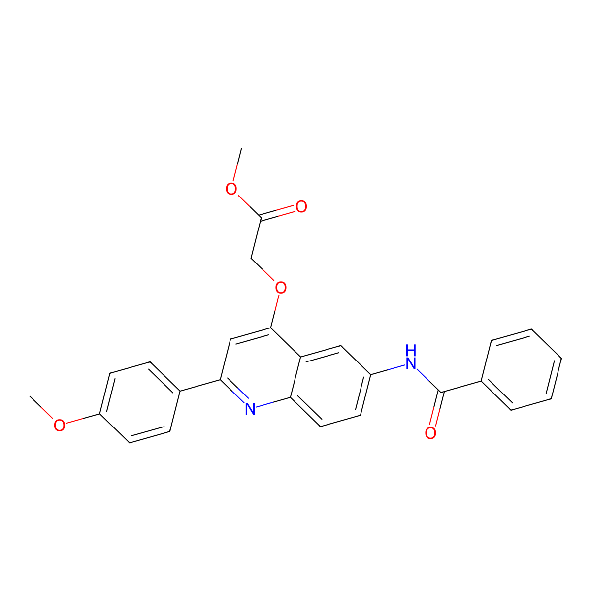 Methyl 2-((6-benzamido-2-(4-methoxyphenyl)quinolin-4-yl)oxy)acetate molecular structure, CAS 1206990-45-5
