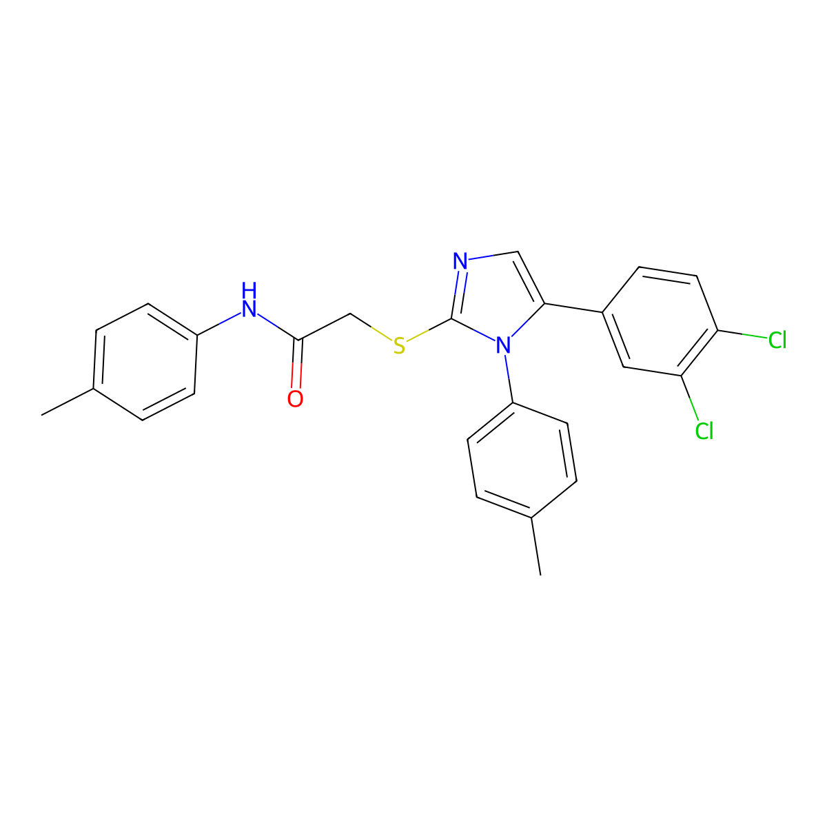 2-((5-(3,4-dichlorophenyl)-1-(p-tolyl)-1H-imidazol-2-yl)thio)-N-(p-tolyl)acetamide molecular structure, CAS 1206990-46-6