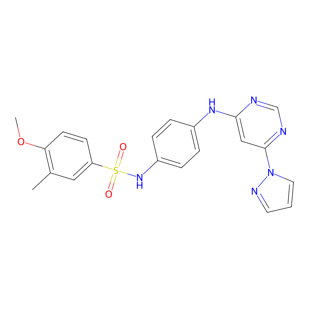 N-(4-((6-(1H-pyrazol-1-yl)pyrimidin-4-yl)amino)phenyl)-4-methoxy-3-methylbenzenesulfonamide molecular structure, CAS 1206990-47-7
