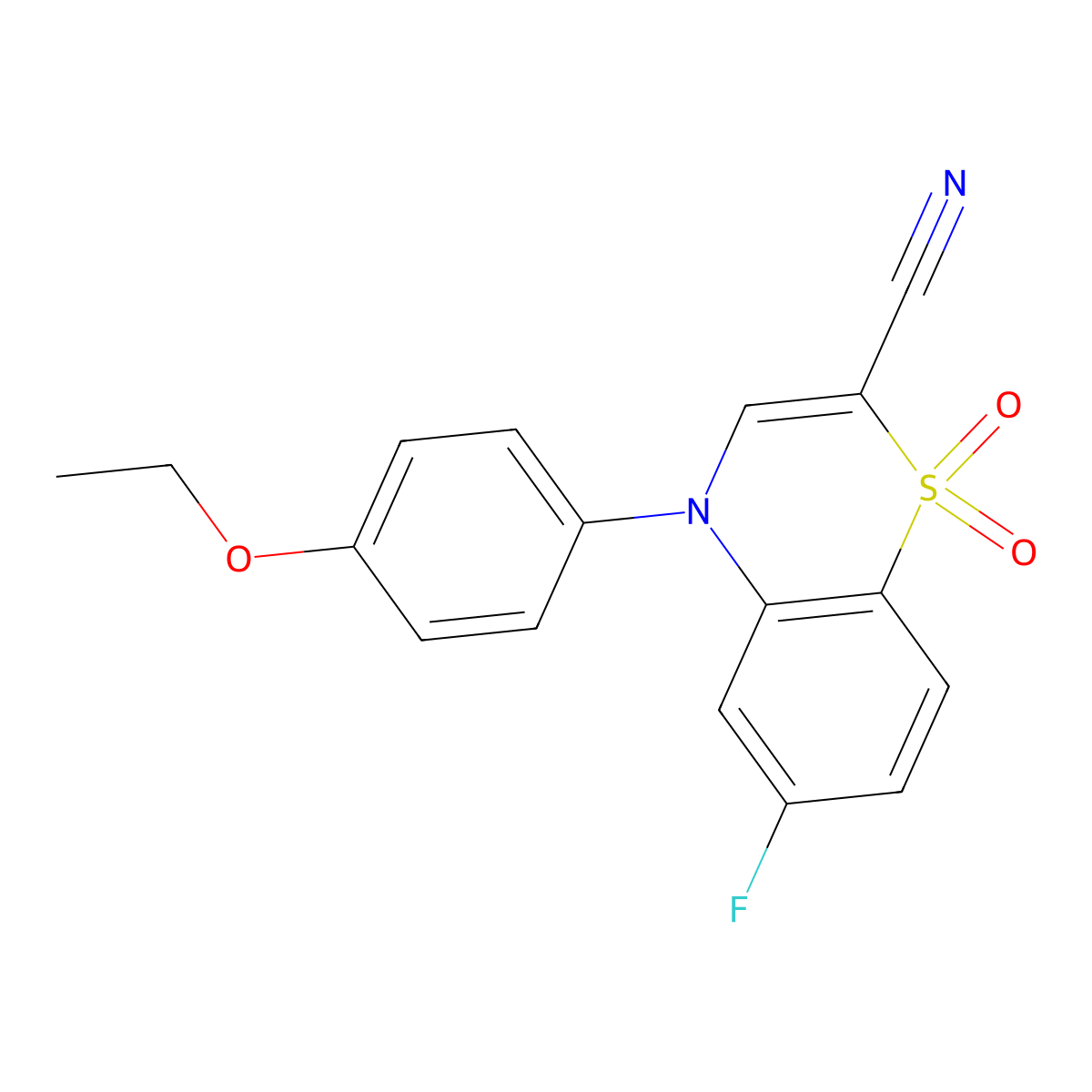 4-(4-ethoxyphenyl)-6-fluoro-4H-benzo[b][1,4]thiazine-2-carbonitrile 1,1-dioxide molecular structure, CAS 1206990-49-9