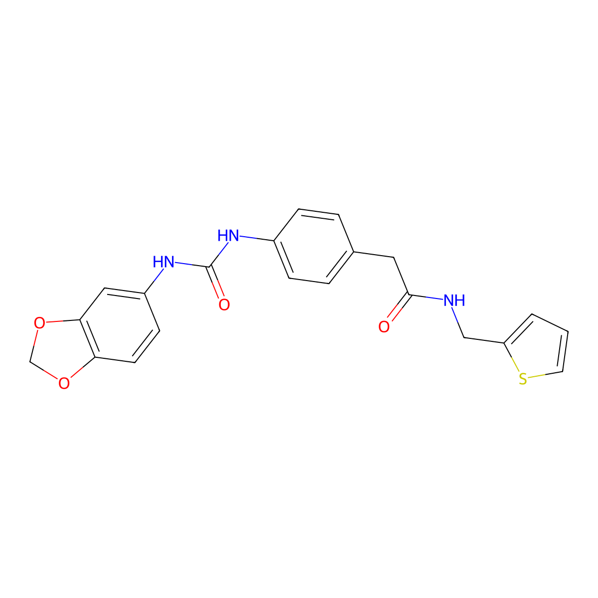 2-(4-(3-(benzo[d][1,3]dioxol-5-yl)ureido)phenyl)-N-(thiophen-2-ylmethyl)acetamide molecular structure, CAS 1206990-53-5