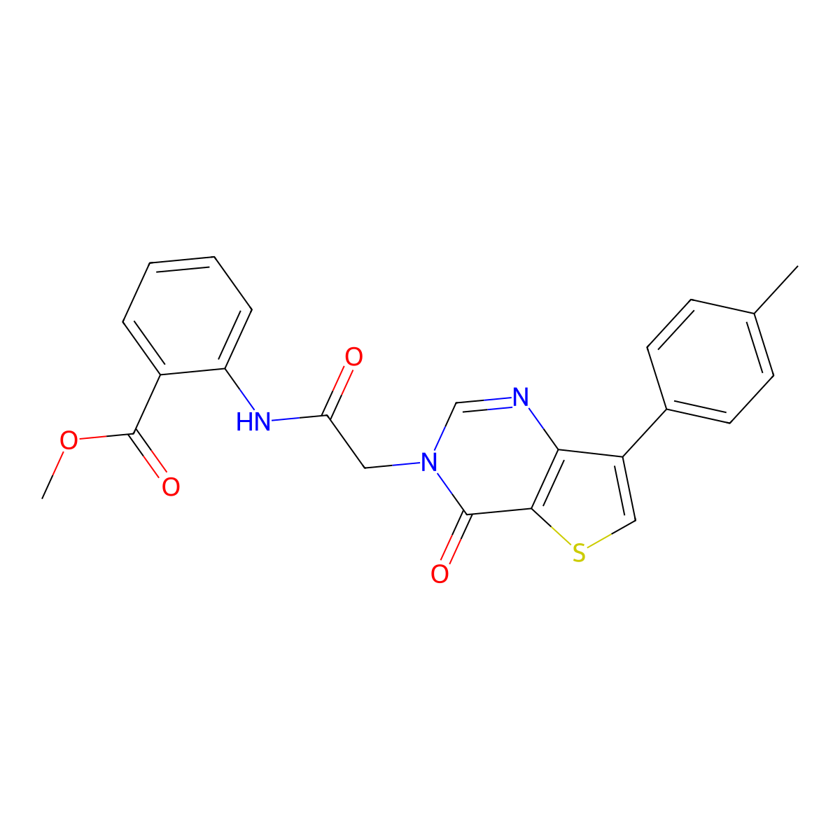 methyl 2-{2-[7-(4-methylphenyl)-4-oxo-3H,4H-thieno[3,2-d]pyrimidin-3-yl]acetamido}benzoate molecular structure, CAS 1206990-55-7