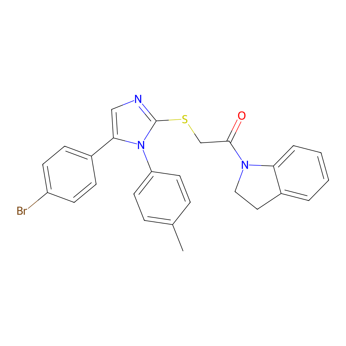 2-((5-(4-bromophenyl)-1-(p-tolyl)-1H-imidazol-2-yl)thio)-1-(indolin-1-yl)ethanone molecular structure, CAS 1206990-56-8