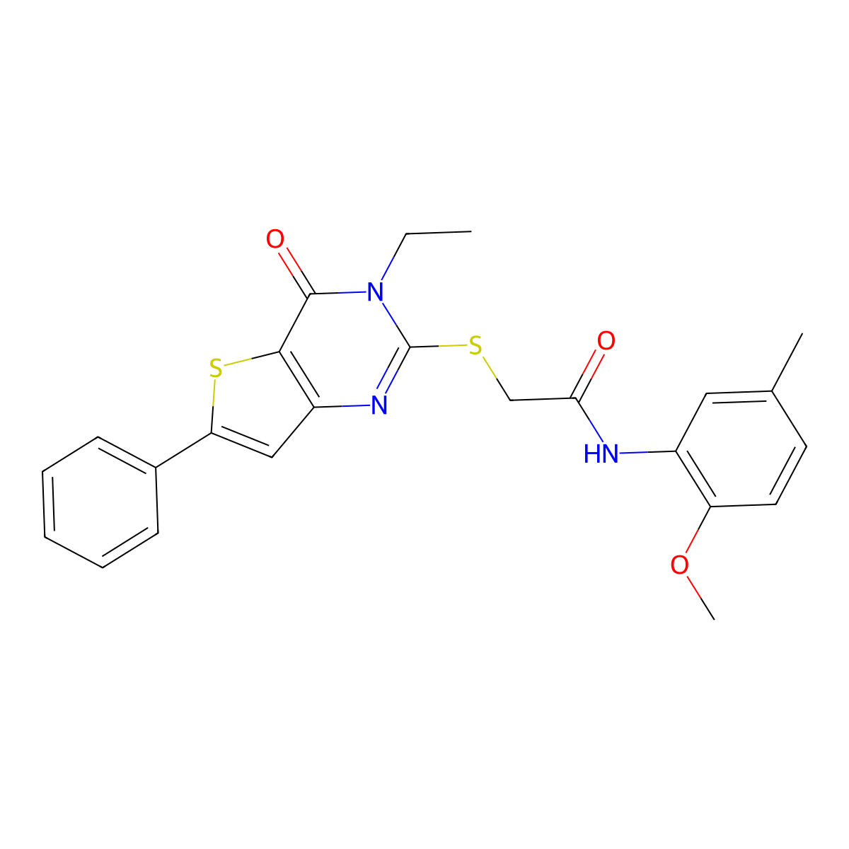 2-({3-ethyl-4-oxo-6-phenyl-3H,4H-thieno[3,2-d]pyrimidin-2-yl}sulfanyl)-N-(2-methoxy-5-methylphenyl)acetamide molecular structure, CAS 1206990-60-4