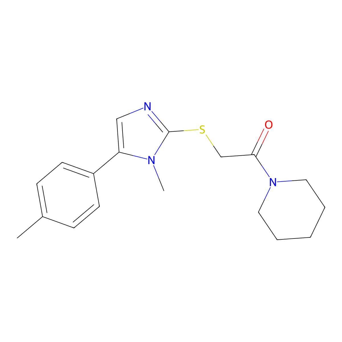 2-((1-methyl-5-(p-tolyl)-1H-imidazol-2-yl)thio)-1-(piperidin-1-yl)ethanone molecular structure, CAS 1206990-61-5