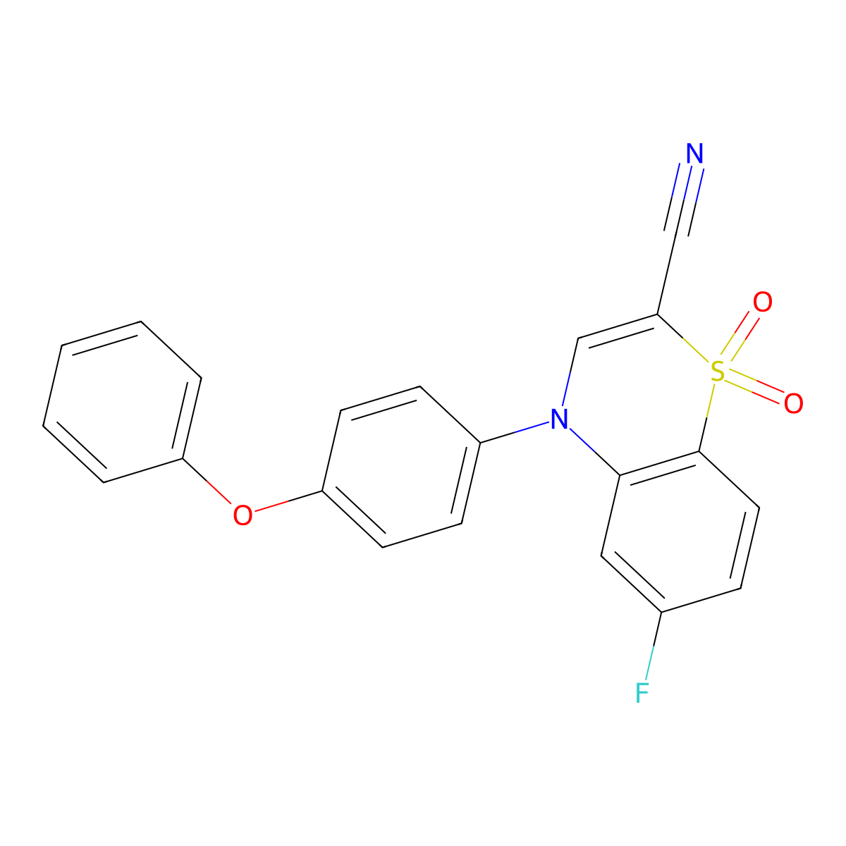 6-fluoro-4-(4-phenoxyphenyl)-4H-1,4-benzothiazine-2-carbonitrile 1,1-dioxide molecular structure, CAS 1206990-65-9