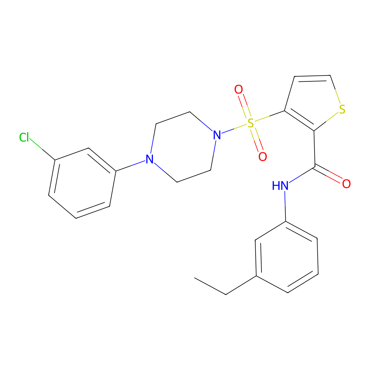 3-{[4-(3-chlorophenyl)piperazin-1-yl]sulfonyl}-N-(3-ethylphenyl)thiophene-2-carboxamide molecular structure, CAS 1206990-66-0