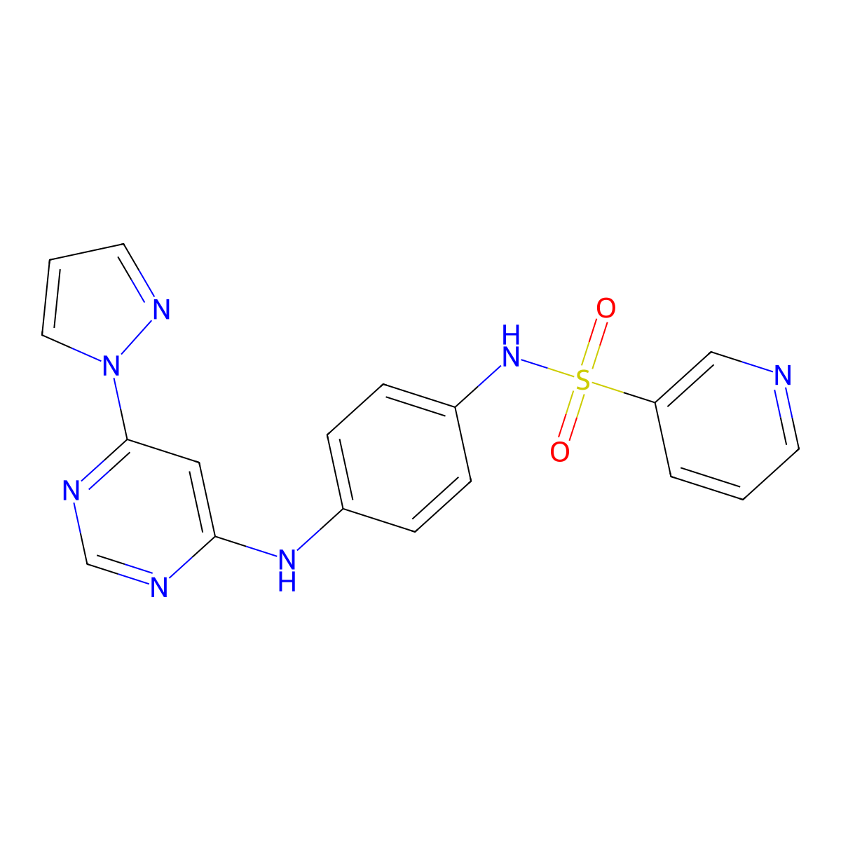 N-(4-{[6-(1H-pyrazol-1-yl)pyrimidin-4-yl]amino}phenyl)pyridine-3-sulfonamide molecular structure, CAS 1206990-69-3
