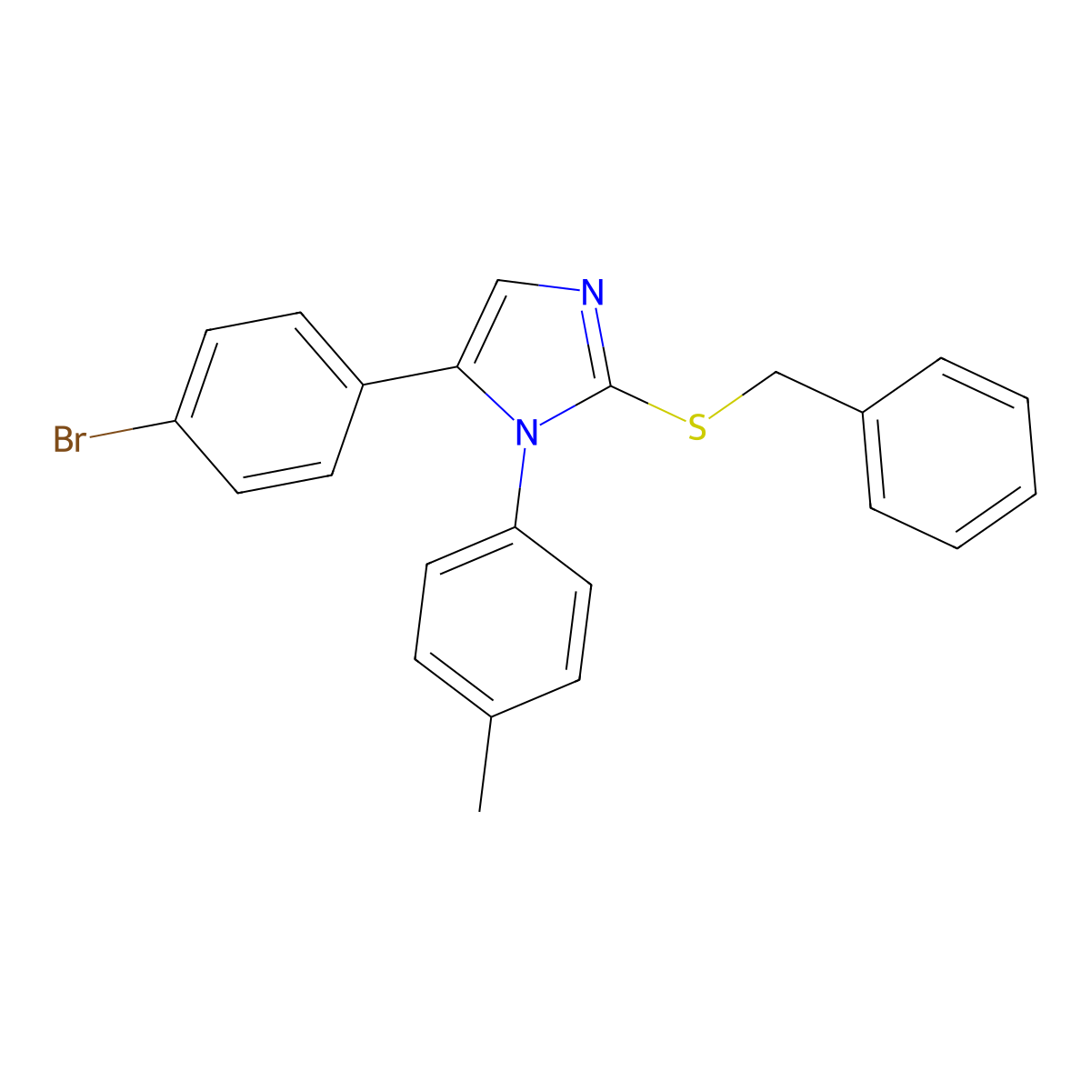 2-(benzylthio)-5-(4-bromophenyl)-1-(p-tolyl)-1H-imidazole molecular structure, CAS 1206990-71-7