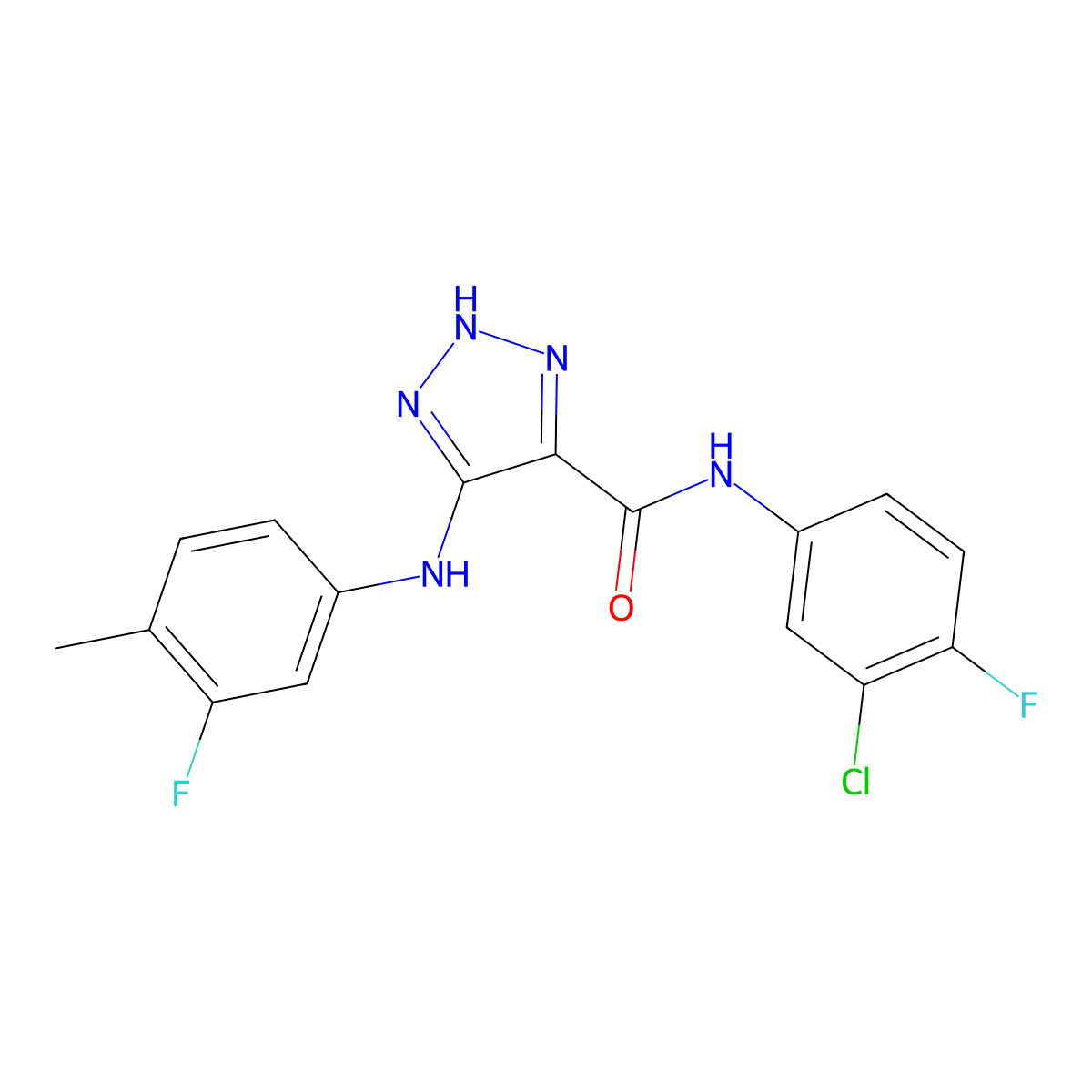 N-(3-chloro-4-fluorophenyl)-5-[(3-fluoro-4-methylphenyl)amino]-1H-1,2,3-triazole-4-carboxamide molecular structure, CAS 1206990-73-9