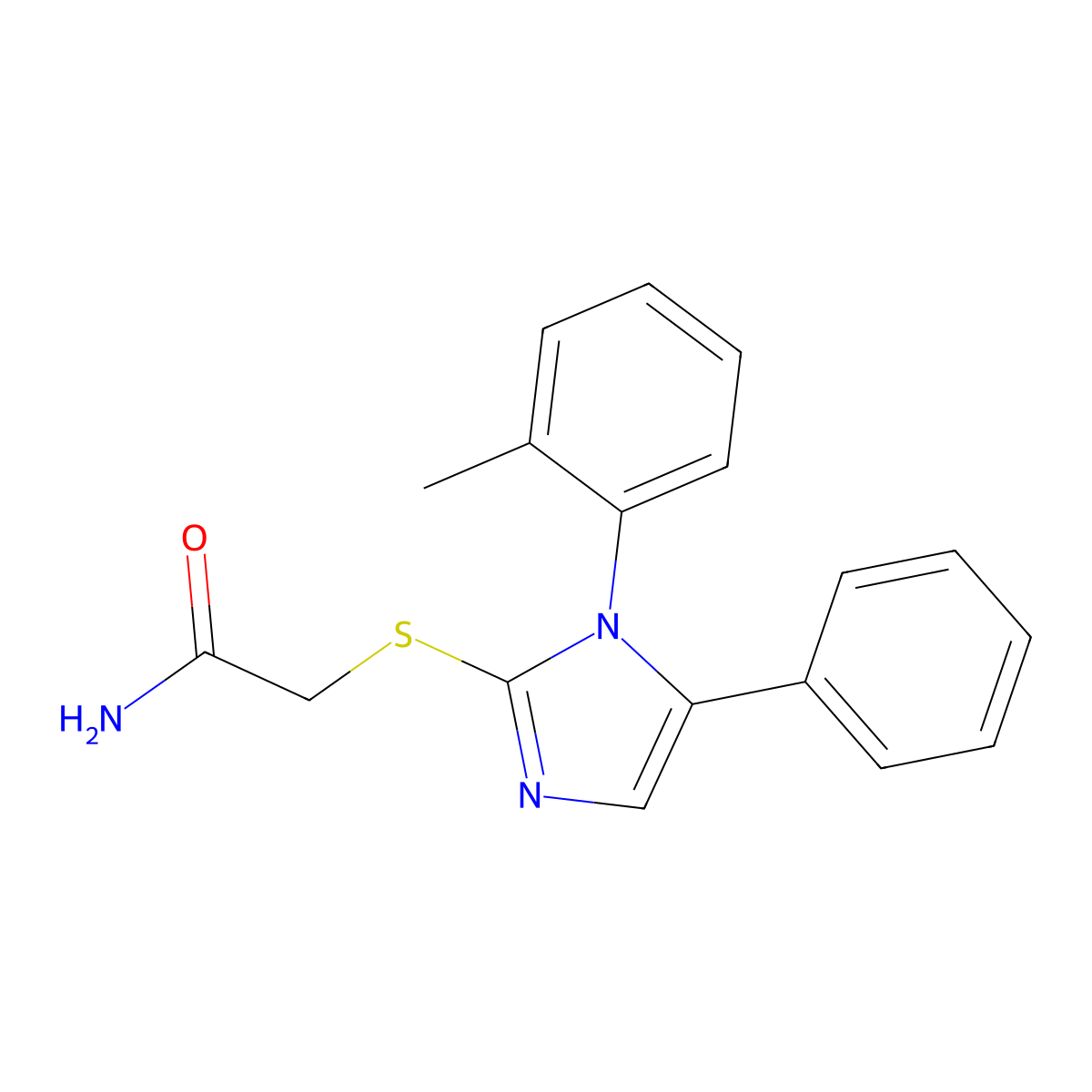 2-((5-phenyl-1-(o-tolyl)-1H-imidazol-2-yl)thio)acetamide molecular structure, CAS 1206990-76-2