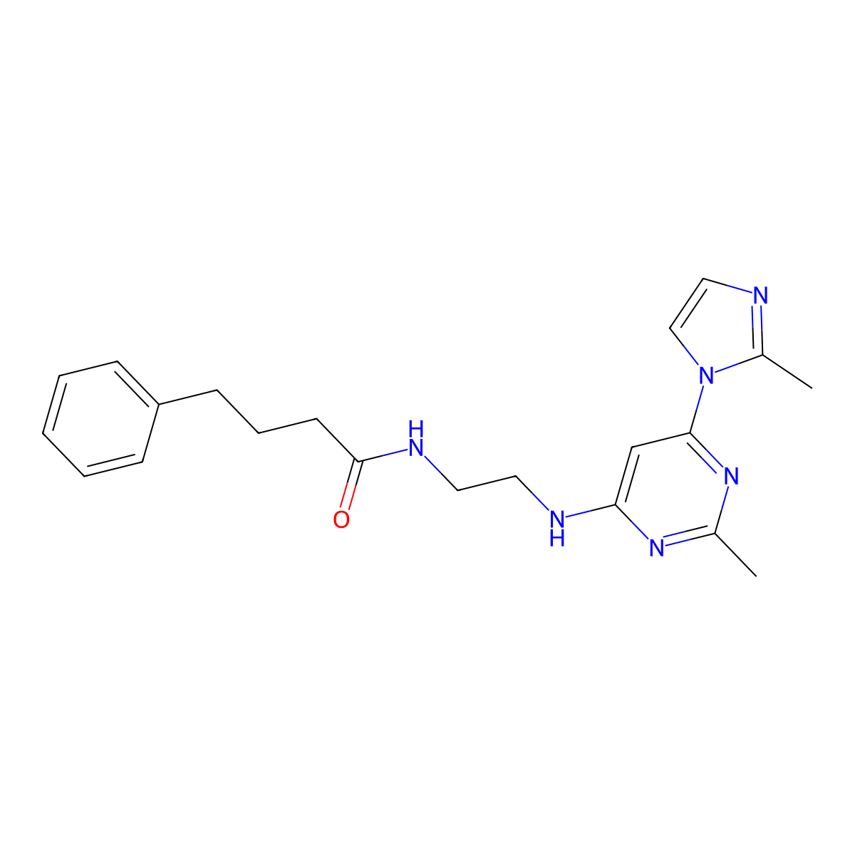 N-(2-((2-methyl-6-(2-methyl-1H-imidazol-1-yl)pyrimidin-4-yl)amino)ethyl)-4-phenylbutanamide molecular structure, CAS 1206990-81-9