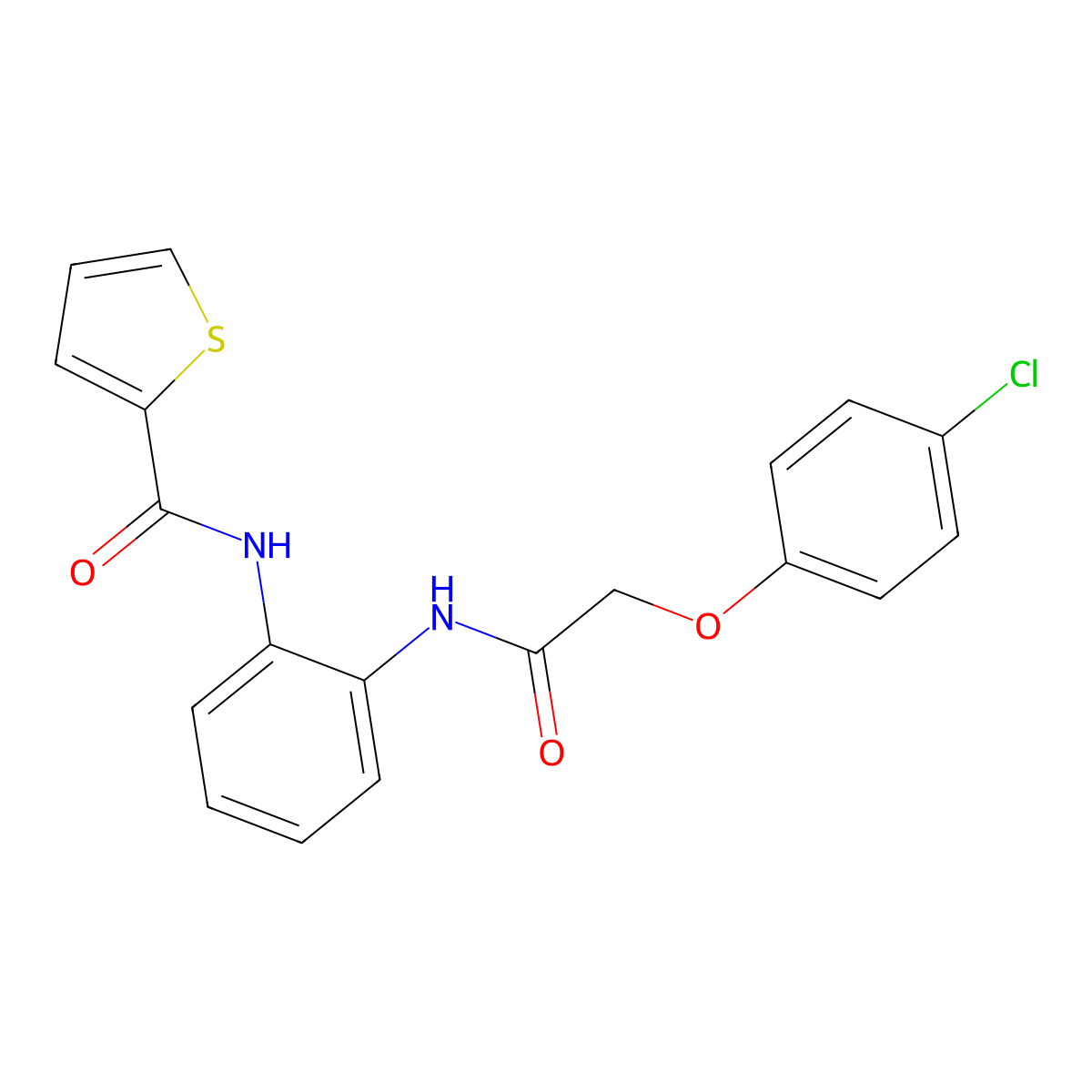 N-{2-[2-(4-chlorophenoxy)acetamido]phenyl}thiophene-2-carboxamide molecular structure, CAS 1206990-85-3
