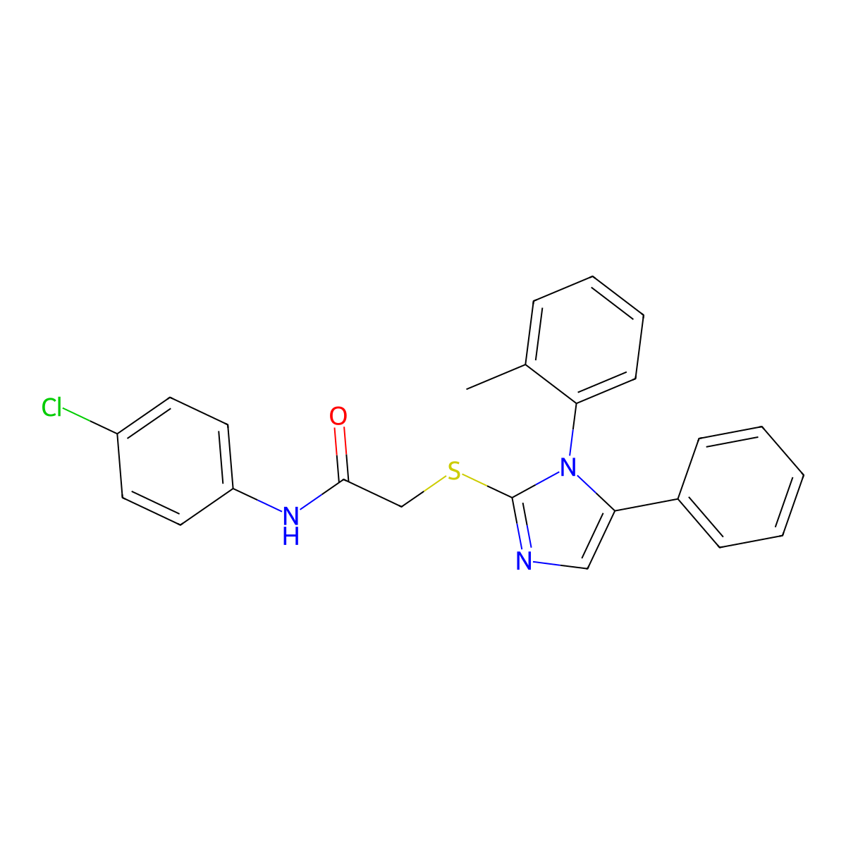 N-(4-chlorophenyl)-2-((5-phenyl-1-(o-tolyl)-1H-imidazol-2-yl)thio)acetamide molecular structure, CAS 1206990-88-6
