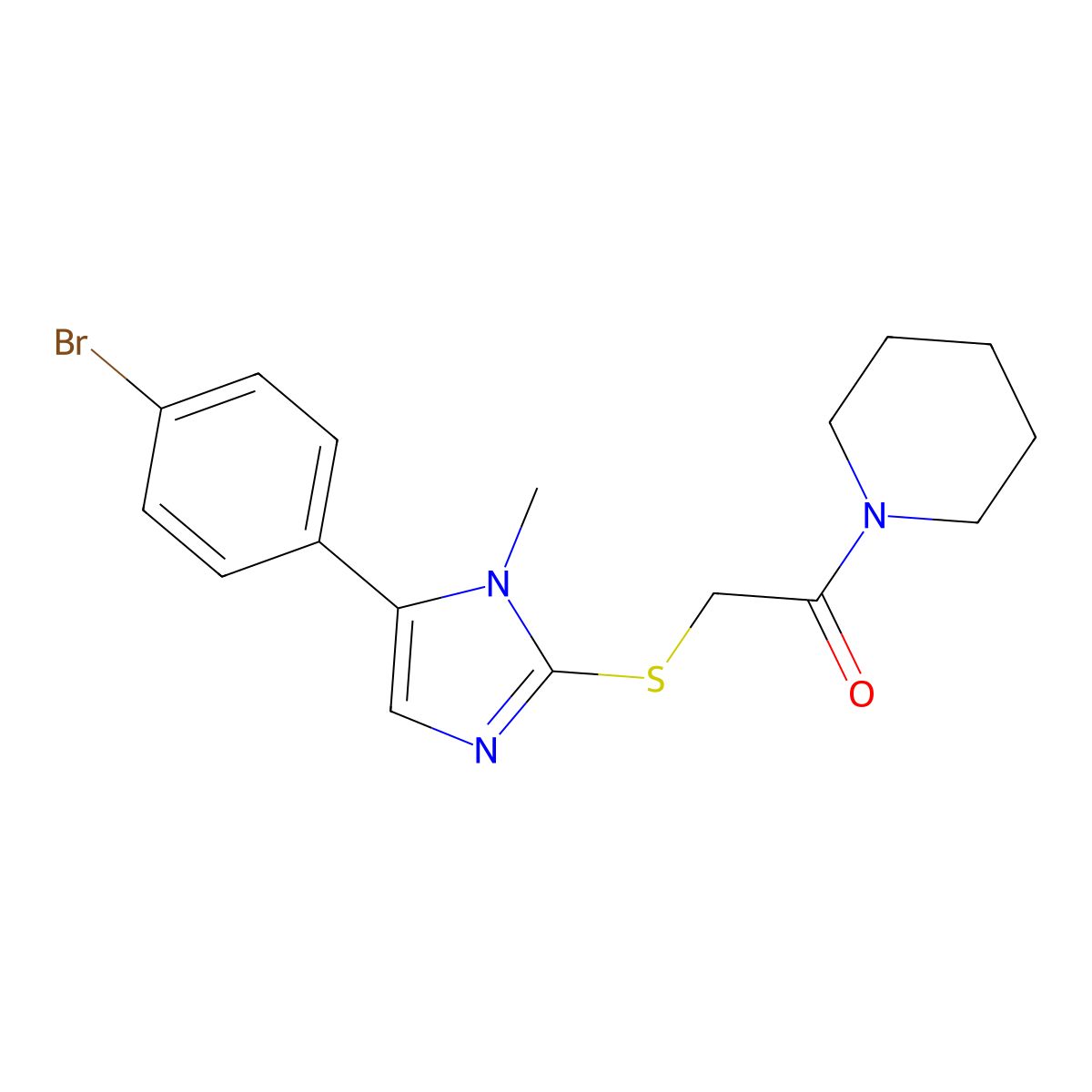 2-((5-(4-bromophenyl)-1-methyl-1H-imidazol-2-yl)thio)-1-(piperidin-1-yl)ethanone molecular structure, CAS 1206990-90-0