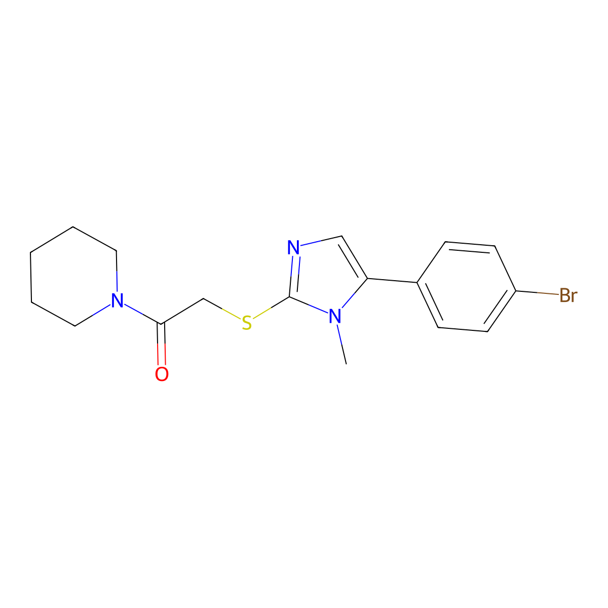 2-((5-(4-bromophenyl)-1-methyl-1H-imidazol-2-yl)thio)-1-(piperidin-1-yl)ethanone molecular structure, CAS 1206990-90-0