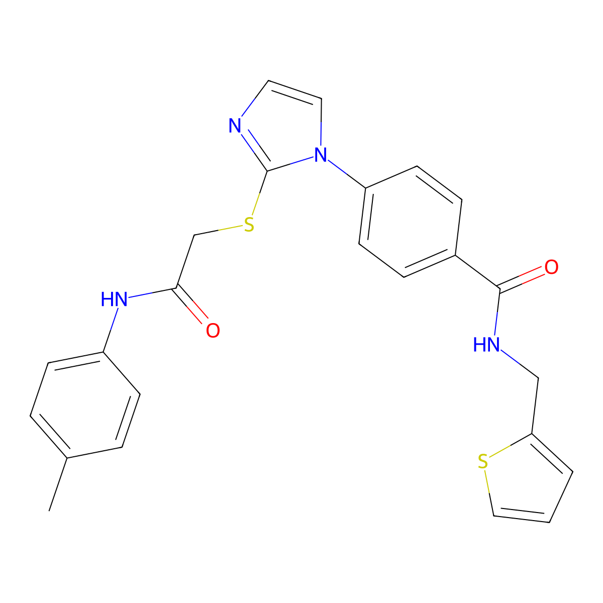 4-[2-({[(4-methylphenyl)carbamoyl]methyl}sulfanyl)-1H-imidazol-1-yl]-N-[(thiophen-2-yl)methyl]benzamide molecular structure, CAS 1206990-91-1