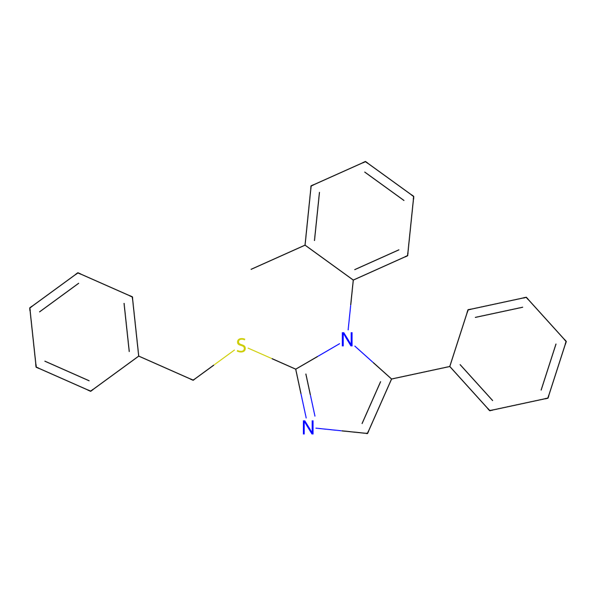 2-(benzylthio)-5-phenyl-1-(o-tolyl)-1H-imidazole molecular structure, CAS 1206990-96-6