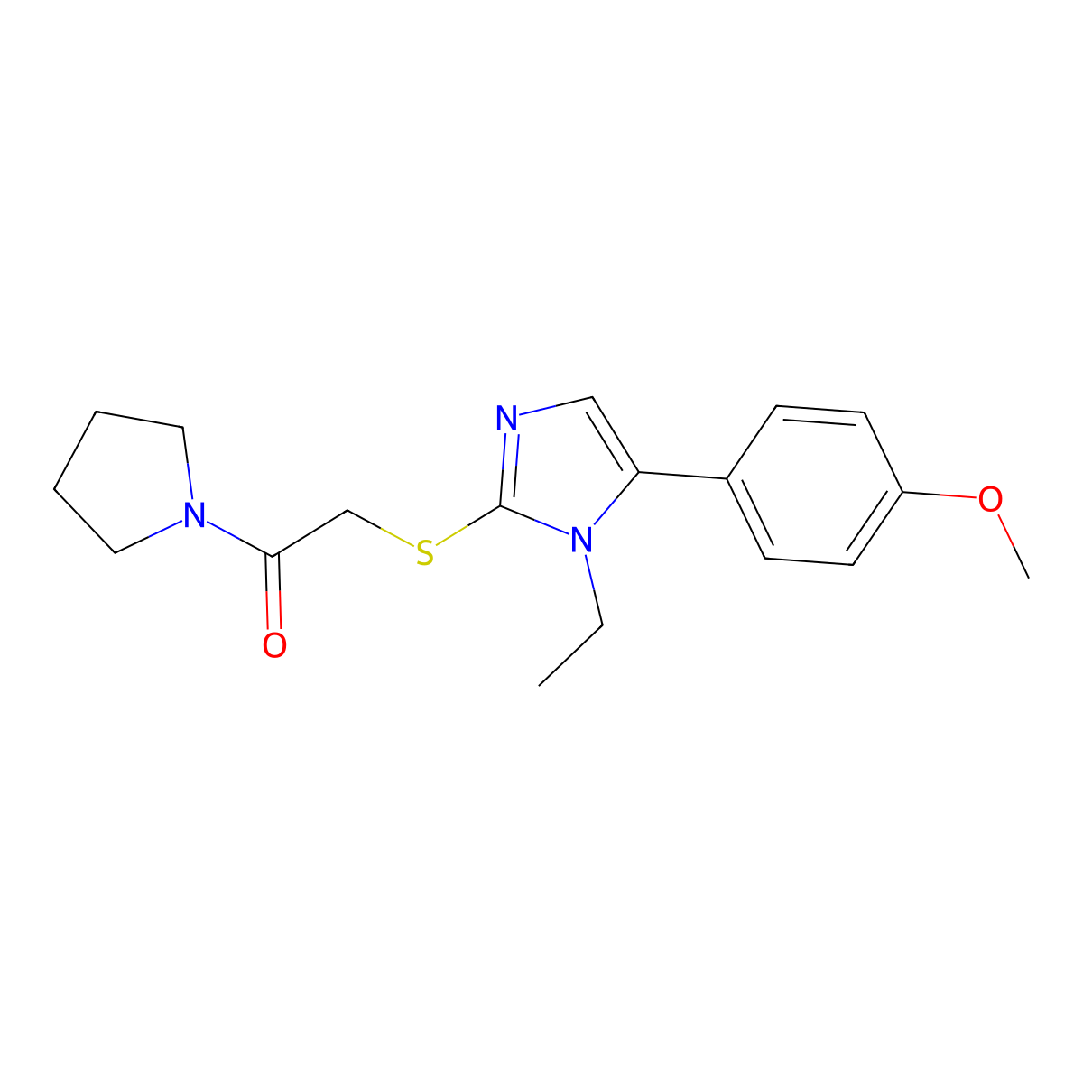 2-((1-ethyl-5-(4-methoxyphenyl)-1H-imidazol-2-yl)thio)-1-(pyrrolidin-1-yl)ethanone molecular structure, CAS 1206990-98-8