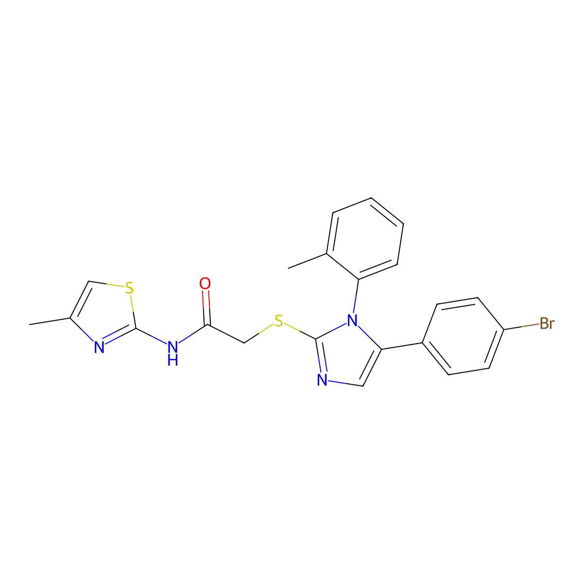2-((5-(4-bromophenyl)-1-(o-tolyl)-1H-imidazol-2-yl)thio)-N-(4-methylthiazol-2-yl)acetamide molecular structure, CAS 1206991-13-0