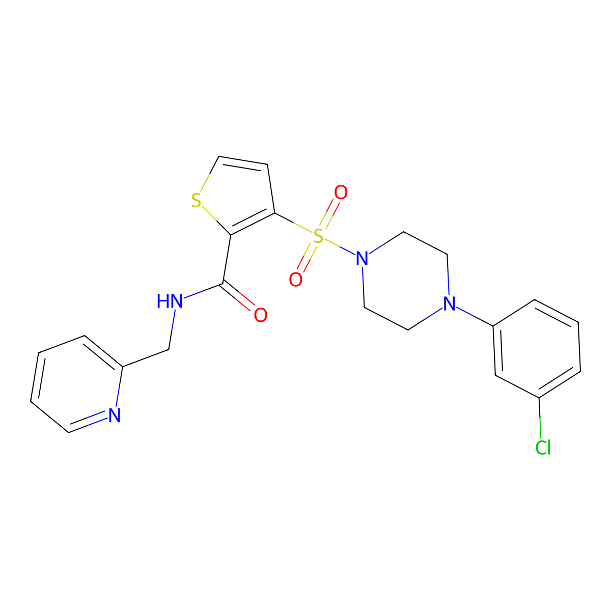 3-((4-(3-chlorophenyl)piperazin-1-yl)sulfonyl)-N-(pyridin-2-ylmethyl)thiophene-2-carboxamide molecular structure, CAS 1206991-17-4