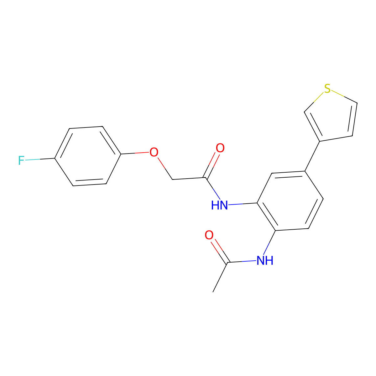 N-[2-acetamido-5-(thiophen-3-yl)phenyl]-2-(4-fluorophenoxy)acetamide molecular structure, CAS 1206991-22-1