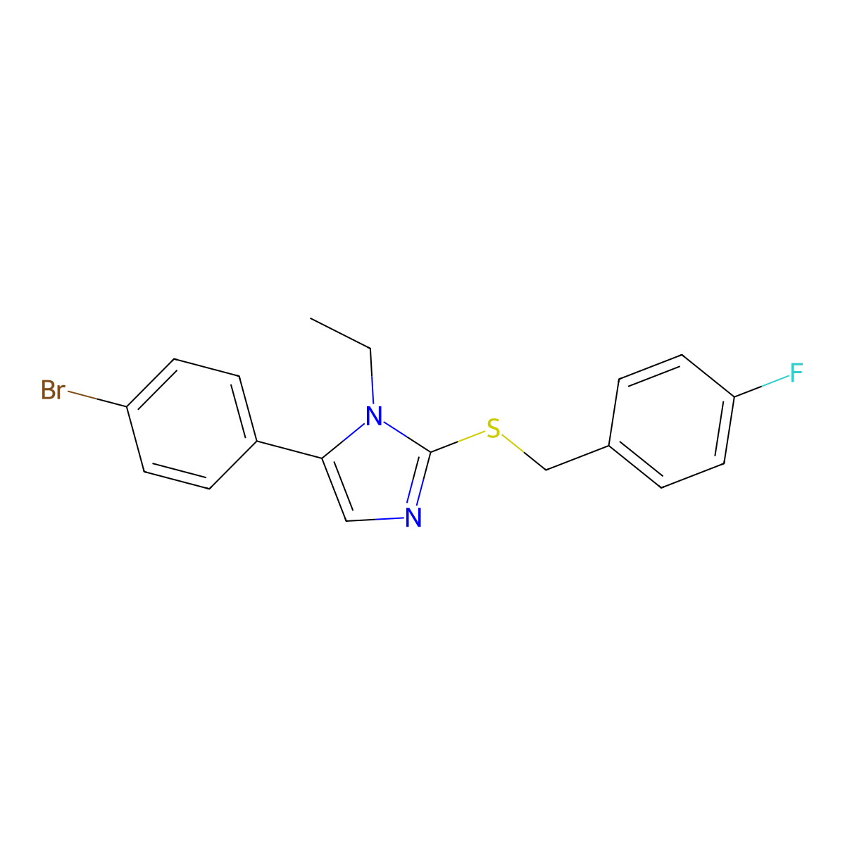 5-(4-bromophenyl)-1-ethyl-2-((4-fluorobenzyl)thio)-1H-imidazole molecular structure, CAS 1206991-25-4
