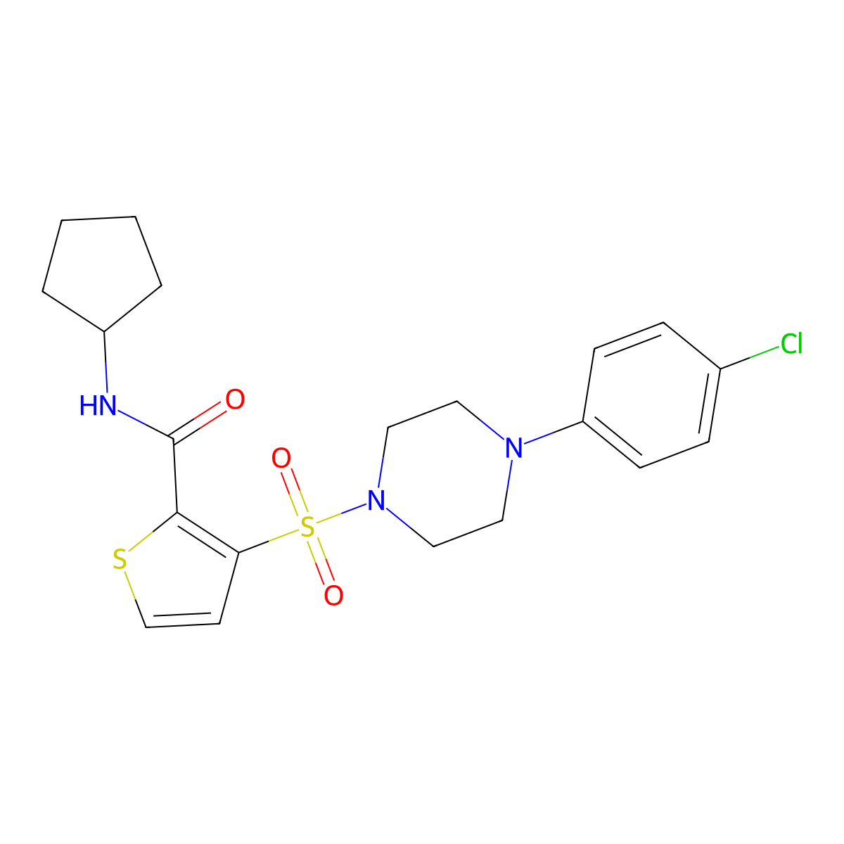 3-{[4-(4-chlorophenyl)piperazin-1-yl]sulfonyl}-N-cyclopentylthiophene-2-carboxamide molecular structure, CAS 1206991-27-6