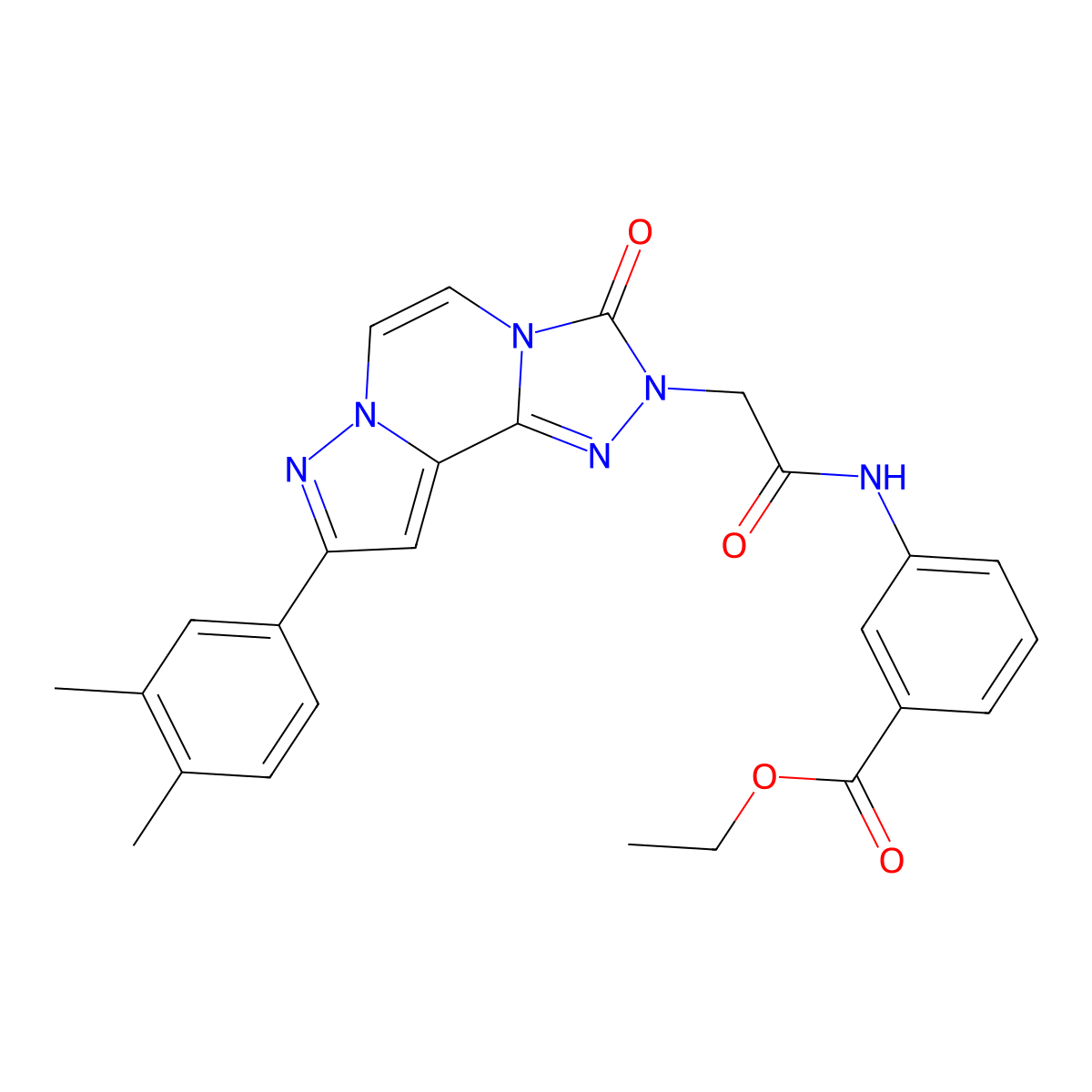 Ethyl 3-{2-[11-(3,4-dimethylphenyl)-5-oxo-3,4,6,9,10-pentaazatricyclo[7.3.0.0^{2,6}]dodeca-1(12),2,7,10-tetraen-4-yl]acetamido}benzoate molecular structure, CAS 1206991-28-7