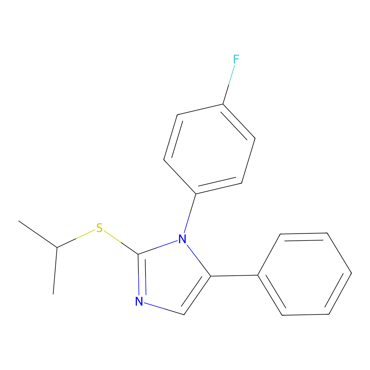 1-(4-fluorophenyl)-2-(isopropylthio)-5-phenyl-1H-imidazole molecular structure, CAS 1206991-32-3