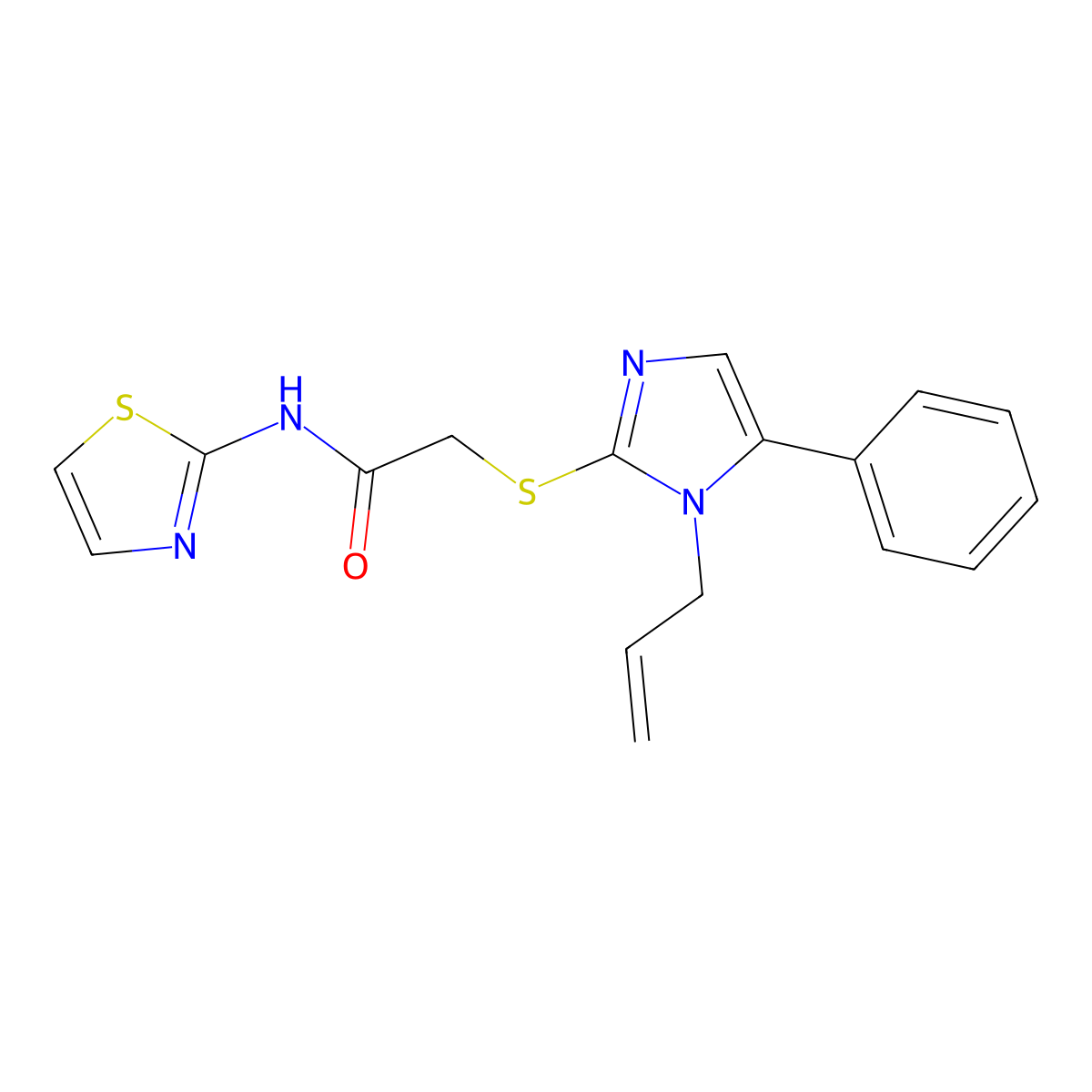 2-((1-allyl-5-phenyl-1H-imidazol-2-yl)thio)-N-(thiazol-2-yl)acetamide molecular structure, CAS 1206991-35-6