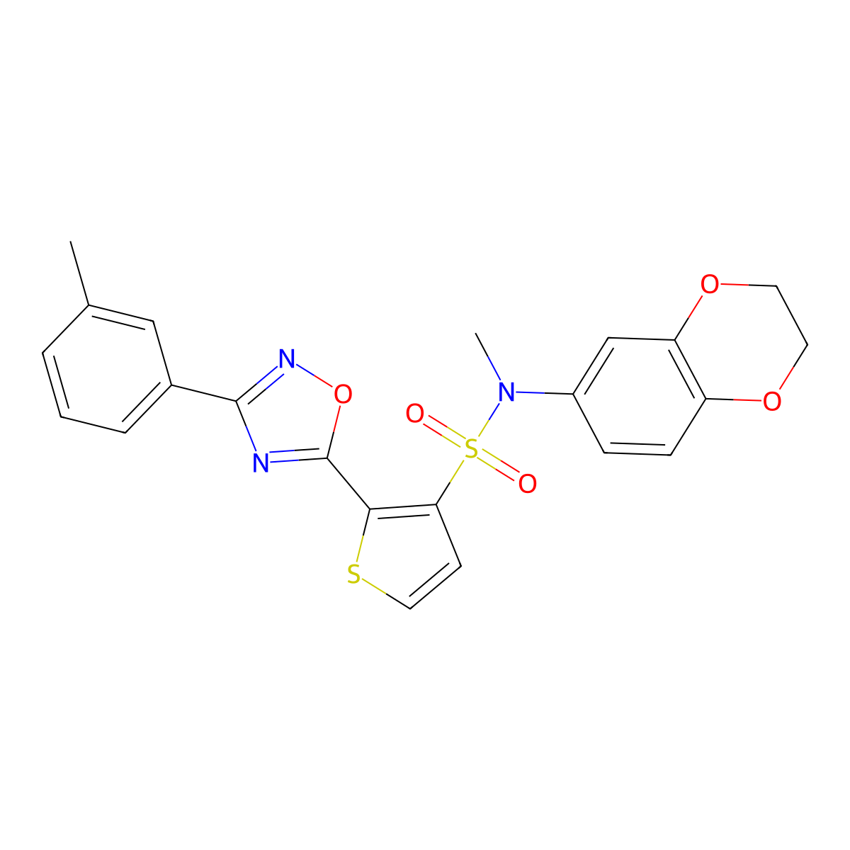 N-(2,3-dihydro-1,4-benzodioxin-6-yl)-N-methyl-2-[3-(3-methylphenyl)-1,2,4-oxadiazol-5-yl]thiophene-3-sulfonamide molecular structure, CAS 1206991-37-8