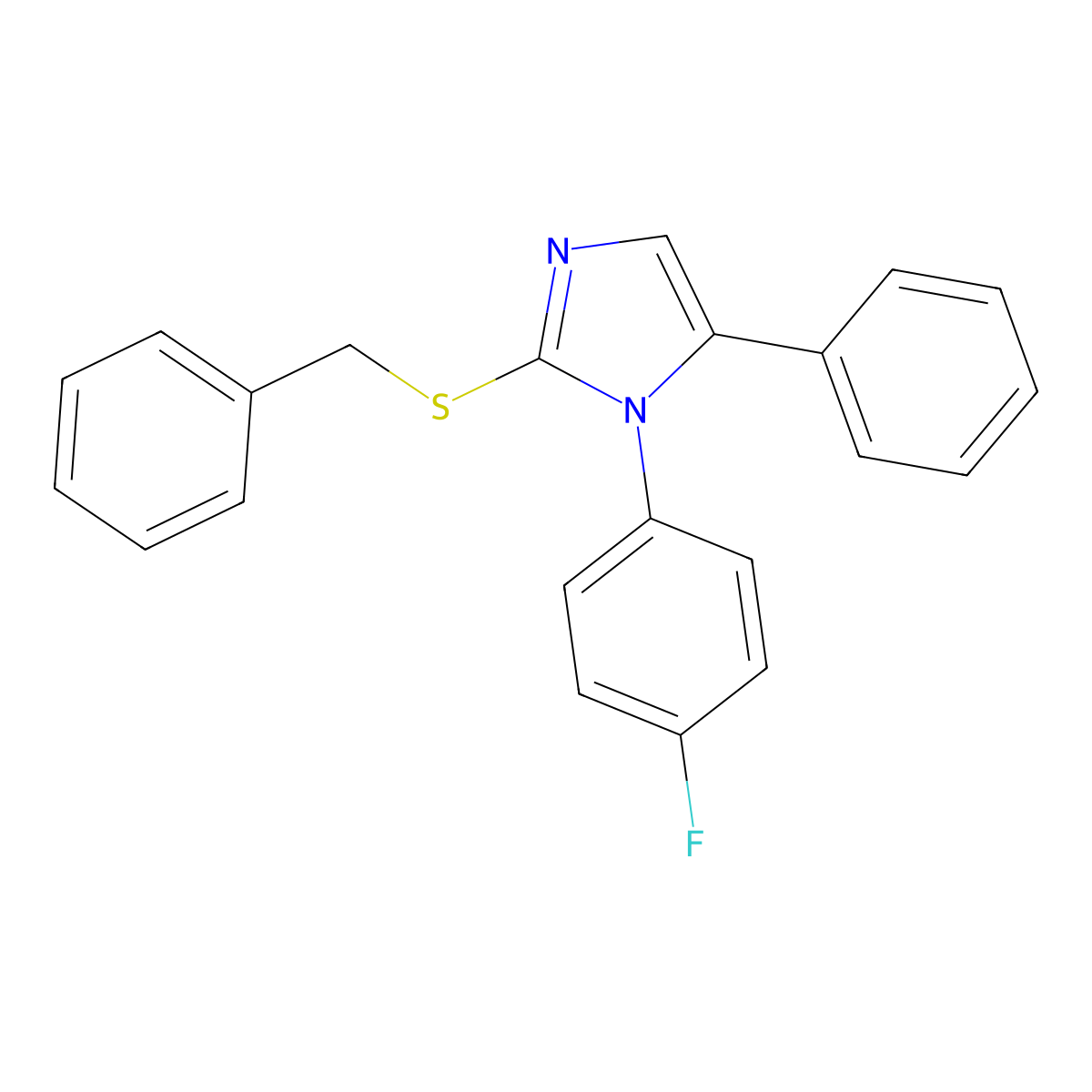 2-(benzylthio)-1-(4-fluorophenyl)-5-phenyl-1H-imidazole molecular structure, CAS 1206991-38-9