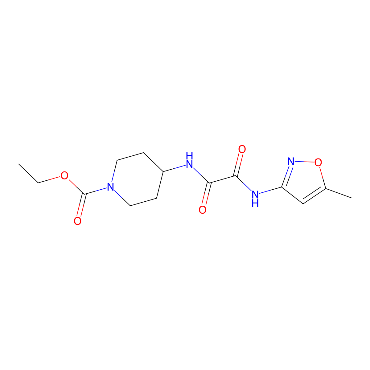 Ethyl 4-(2-((5-methylisoxazol-3-yl)amino)-2-oxoacetamido)piperidine-1-carboxylate molecular structure, CAS 1206991-39-0