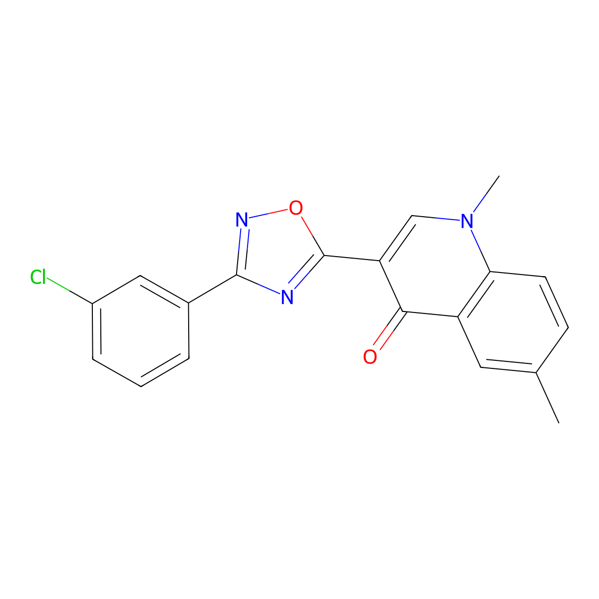3-(3-(3-chlorophenyl)-1,2,4-oxadiazol-5-yl)-1,6-dimethylquinolin-4(1H)-one molecular structure, CAS 1206991-40-3