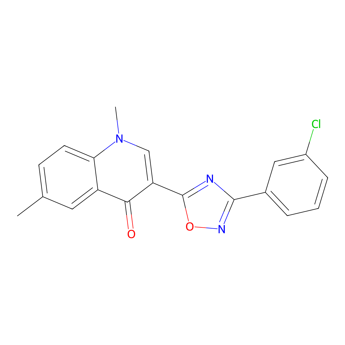 3-(3-(3-chlorophenyl)-1,2,4-oxadiazol-5-yl)-1,6-dimethylquinolin-4(1H)-one molecular structure, CAS 1206991-40-3