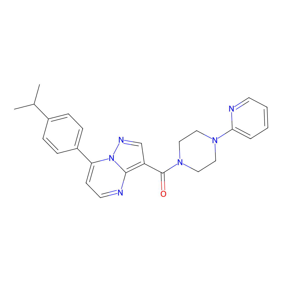 (7-(4-Isopropylphenyl)pyrazolo[1,5-a]pyrimidin-3-yl)(4-(pyridin-2-yl)piperazin-1-yl)methanone molecular structure, CAS 1206991-41-4