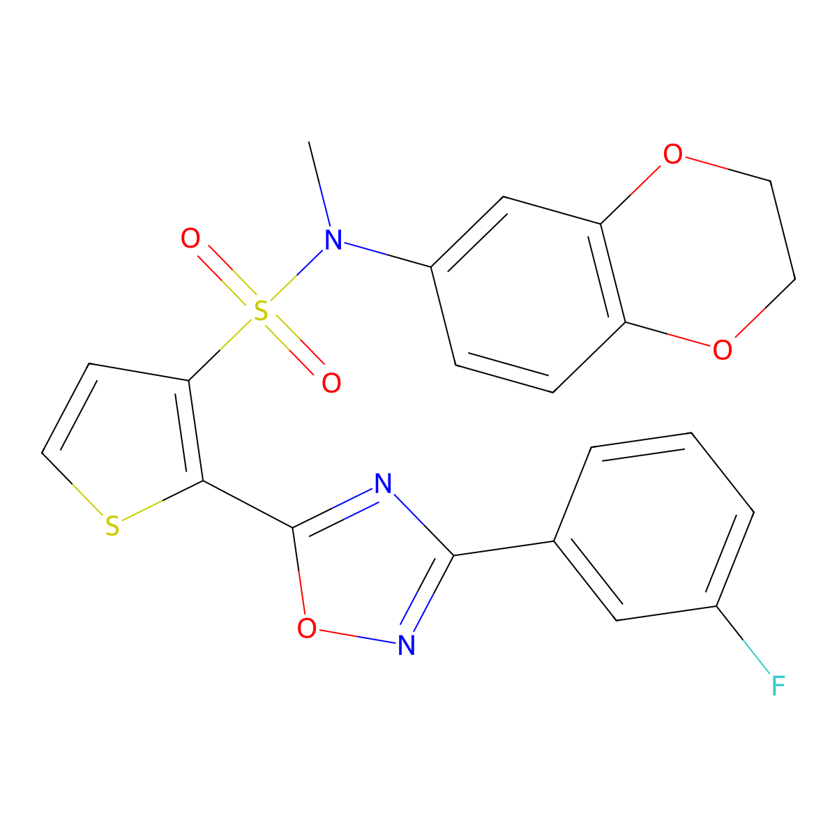 N-(2,3-dihydro-1,4-benzodioxin-6-yl)-2-[3-(3-fluorophenyl)-1,2,4-oxadiazol-5-yl]-N-methylthiophene-3-sulfonamide molecular structure, CAS 1206991-43-6