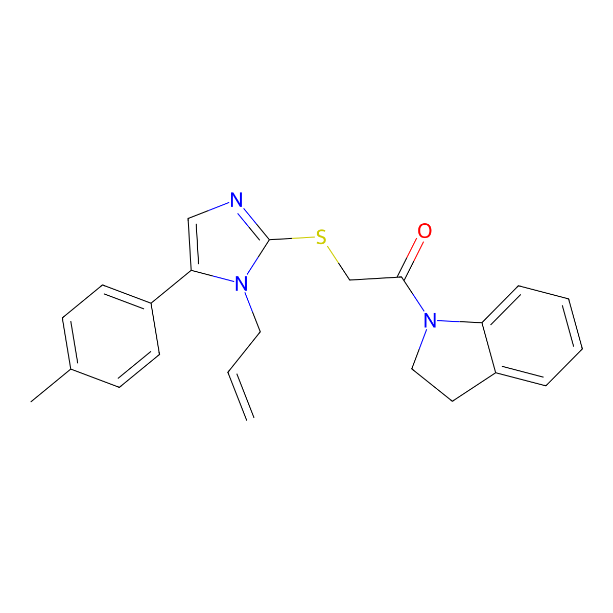 2-((1-allyl-5-(p-tolyl)-1H-imidazol-2-yl)thio)-1-(indolin-1-yl)ethanone molecular structure, CAS 1206991-45-8
