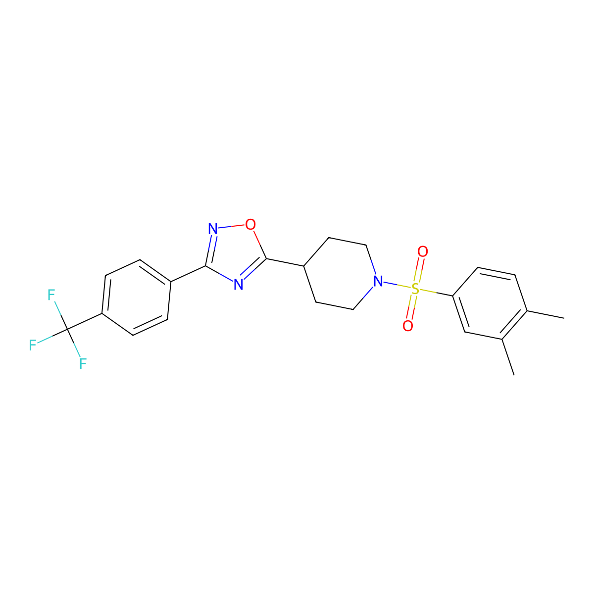 1-(3,4-Dimethylbenzenesulfonyl)-4-{3-[4-(trifluoromethyl)phenyl]-1,2,4-oxadiazol-5-yl}piperidine molecular structure, CAS 1206991-51-6