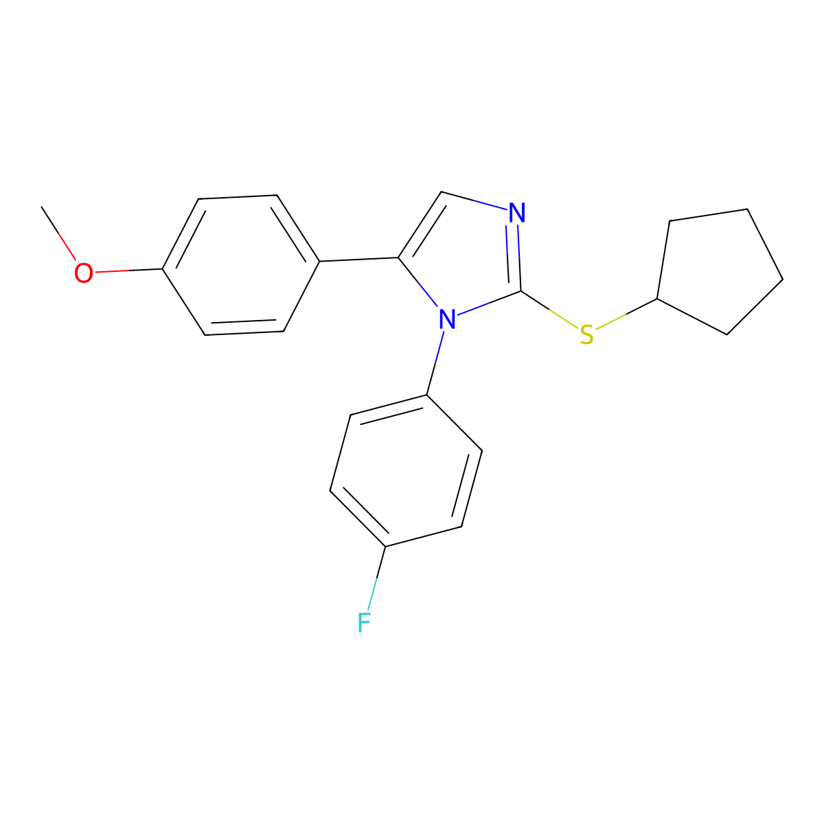 2-(cyclopentylthio)-1-(4-fluorophenyl)-5-(4-methoxyphenyl)-1H-imidazole molecular structure, CAS 1206991-52-7