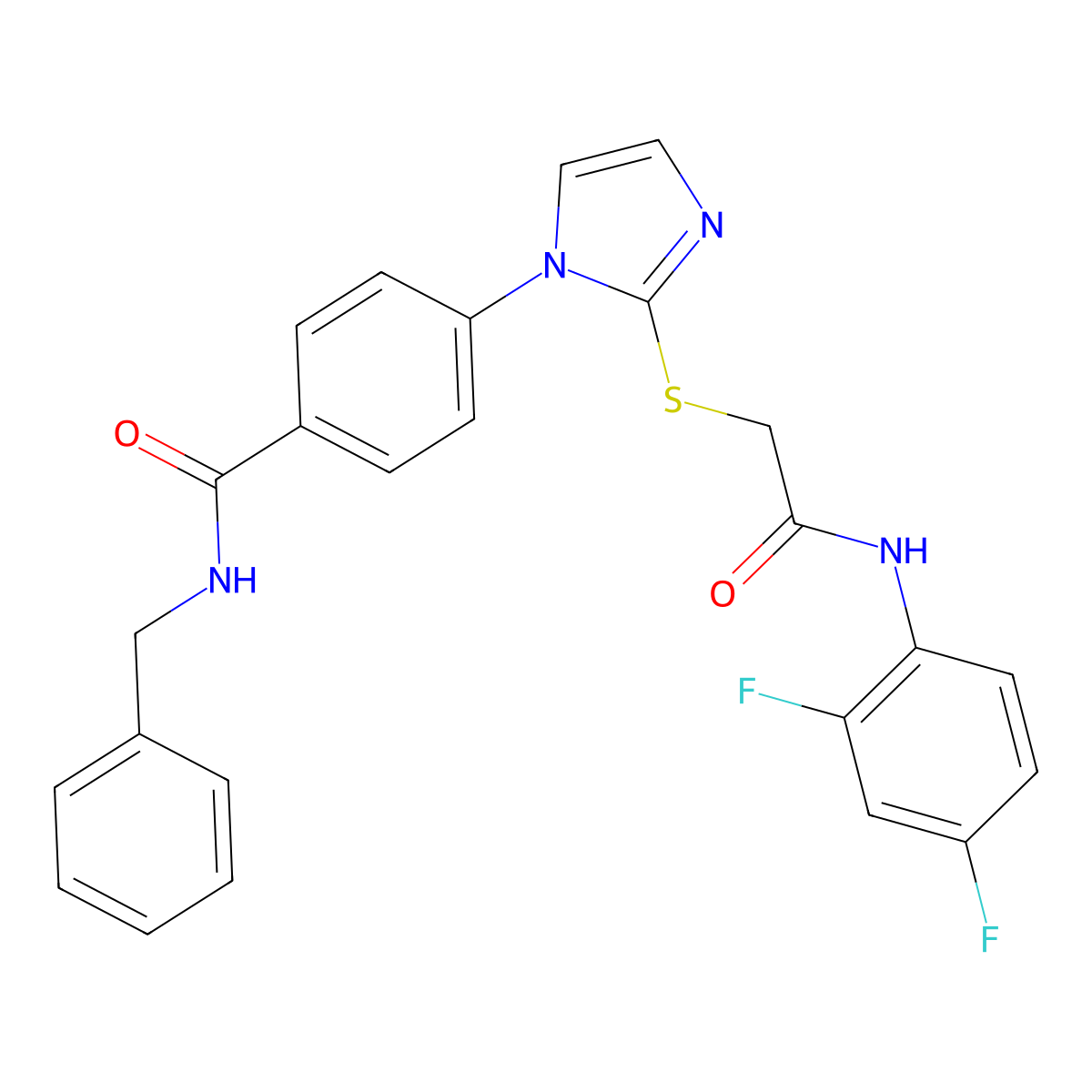 N-benzyl-4-[2-({[(2,4-difluorophenyl)carbamoyl]methyl}sulfanyl)-1H-imidazol-1-yl]benzamide molecular structure, CAS 1206991-54-9