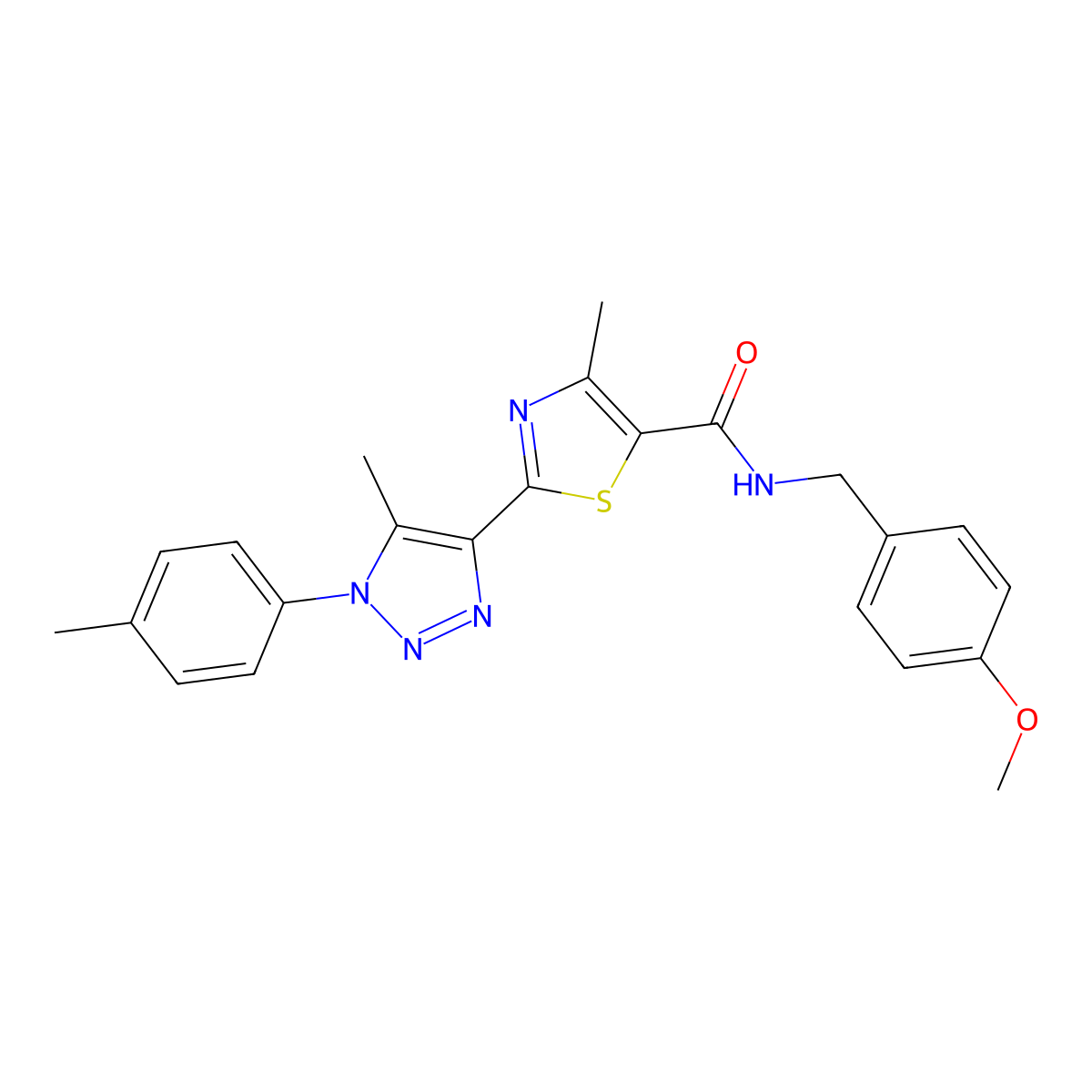 N-(4-methoxybenzyl)-4-methyl-2-(5-methyl-1-(p-tolyl)-1H-1,2,3-triazol-4-yl)thiazole-5-carboxamide molecular structure, CAS 1206991-55-0