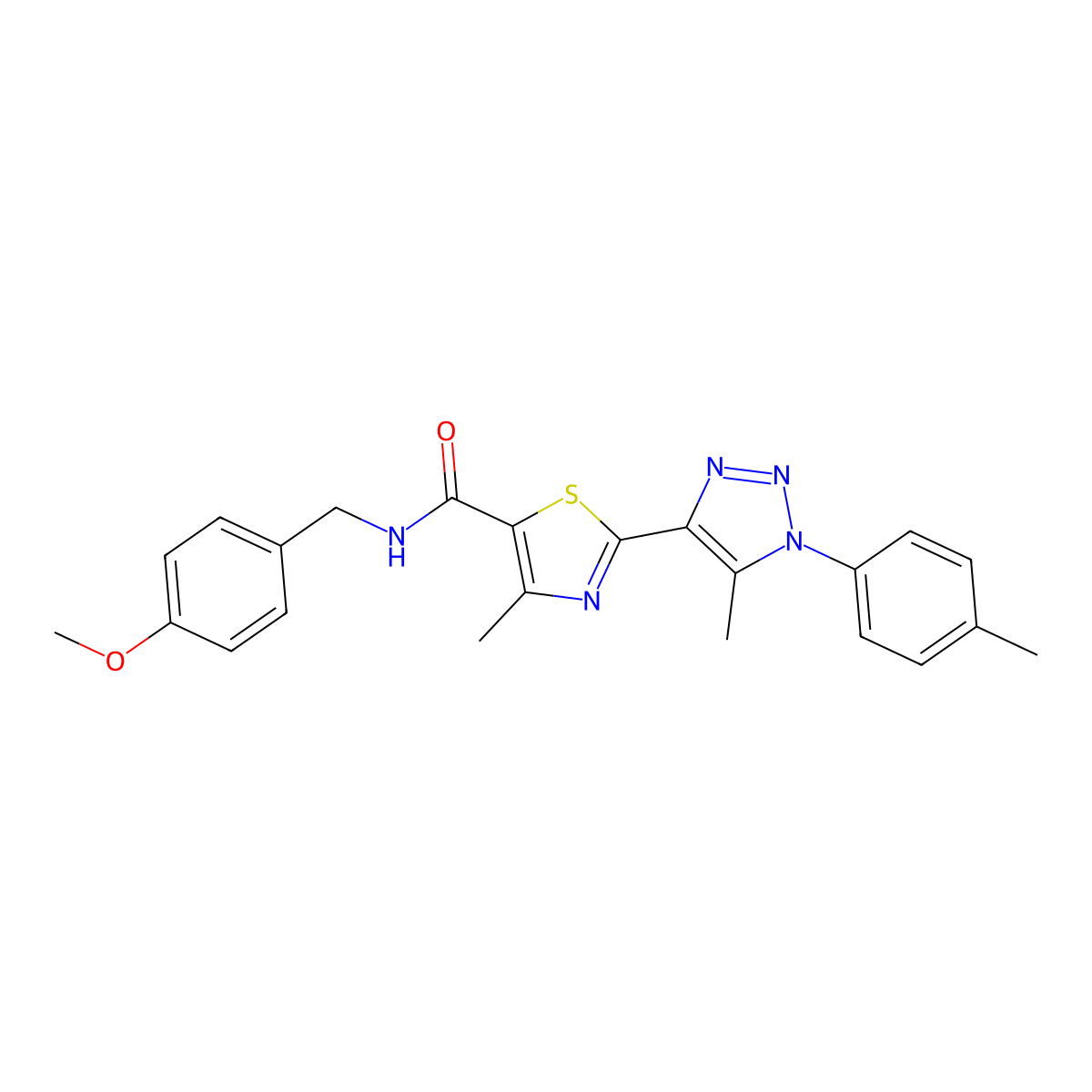 N-(4-methoxybenzyl)-4-methyl-2-(5-methyl-1-(p-tolyl)-1H-1,2,3-triazol-4-yl)thiazole-5-carboxamide molecular structure, CAS 1206991-55-0