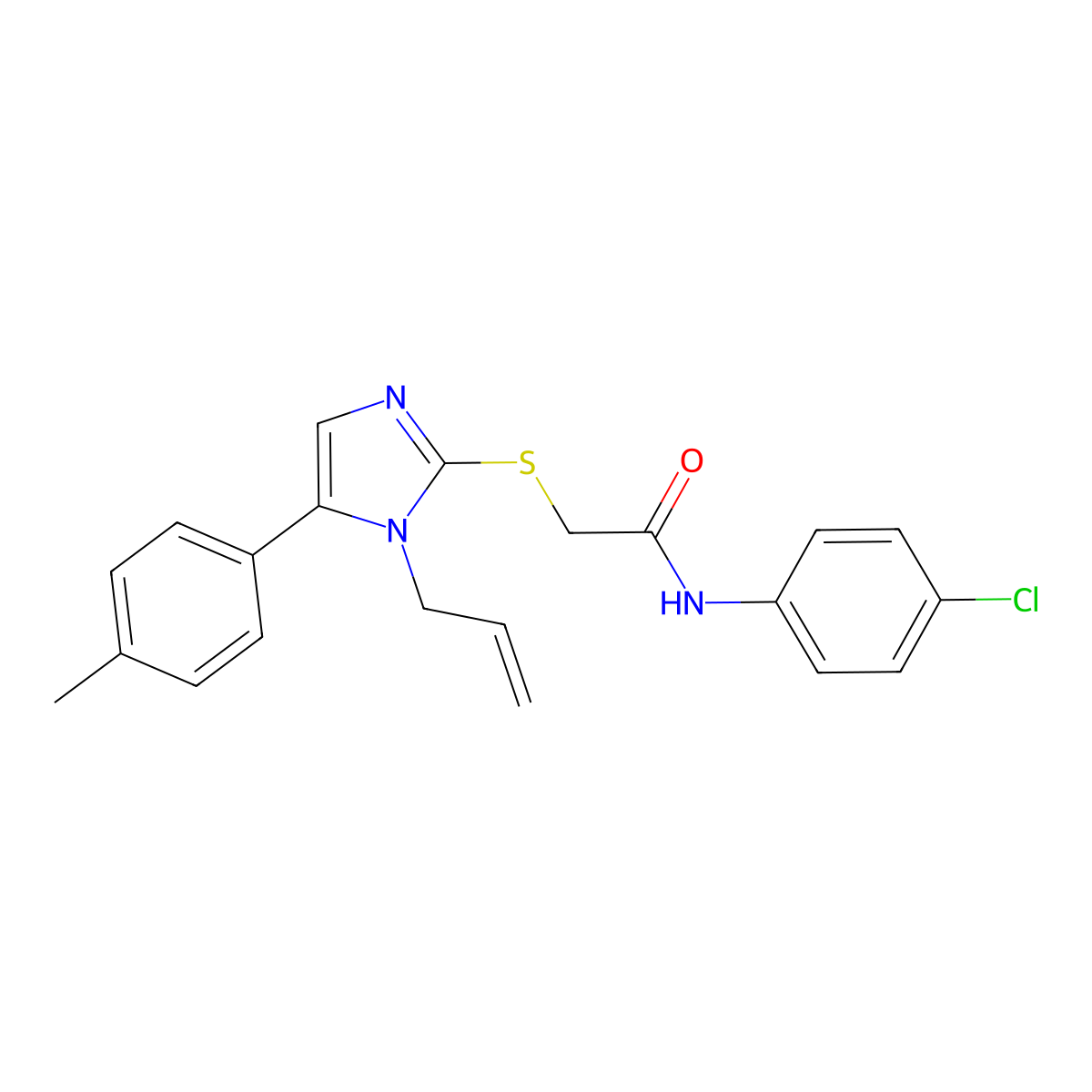 2-((1-allyl-5-(p-tolyl)-1H-imidazol-2-yl)thio)-N-(4-chlorophenyl)acetamide molecular structure, CAS 1206991-58-3
